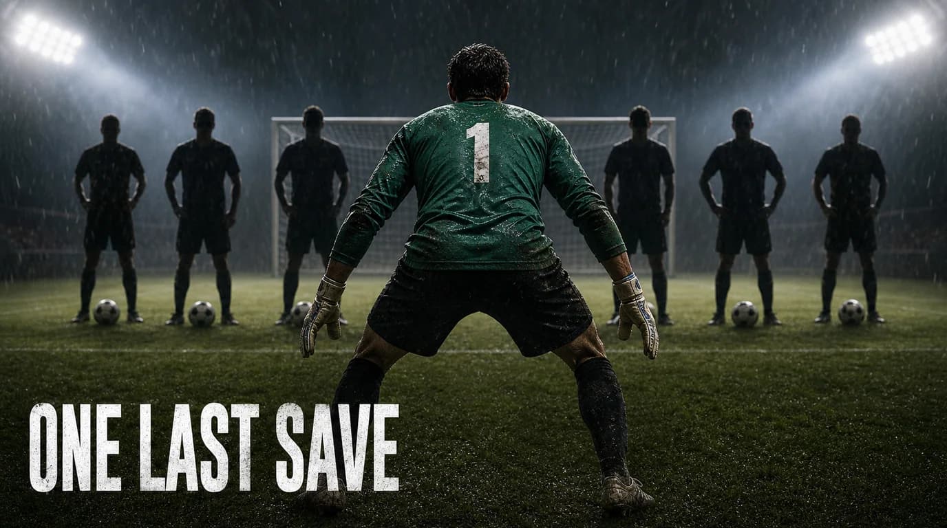 Football thumbnail showing one goalkeeper facing a full line of attackers