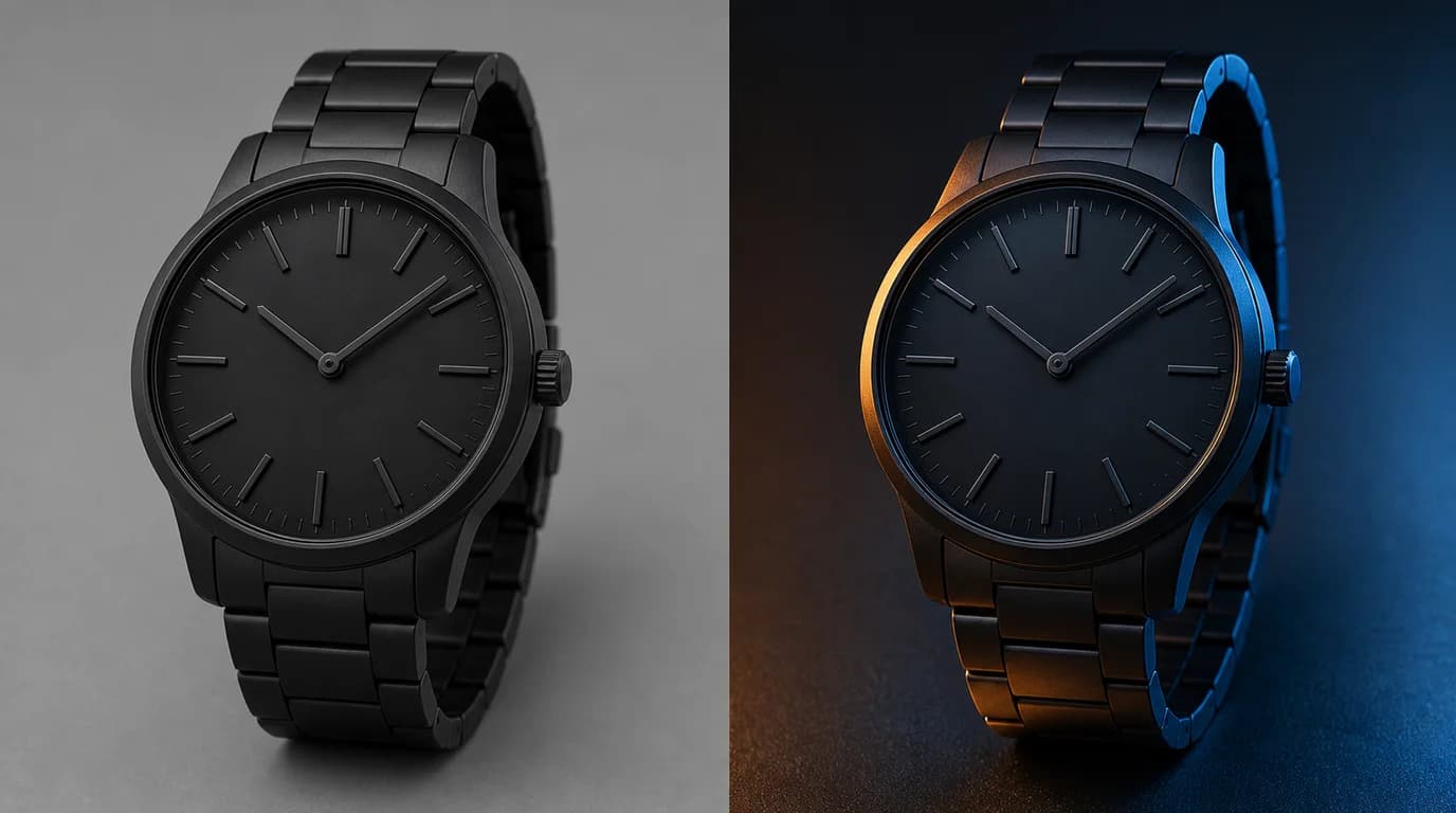 A watch before and after relighting